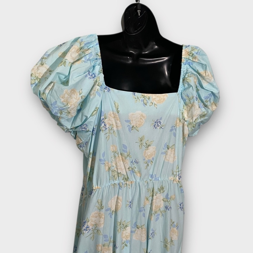LoveShackFancy x Target Blue Floral Short Puff Sleeve V-Neck Maxi Dress Size 16 - Picture 4 of 6